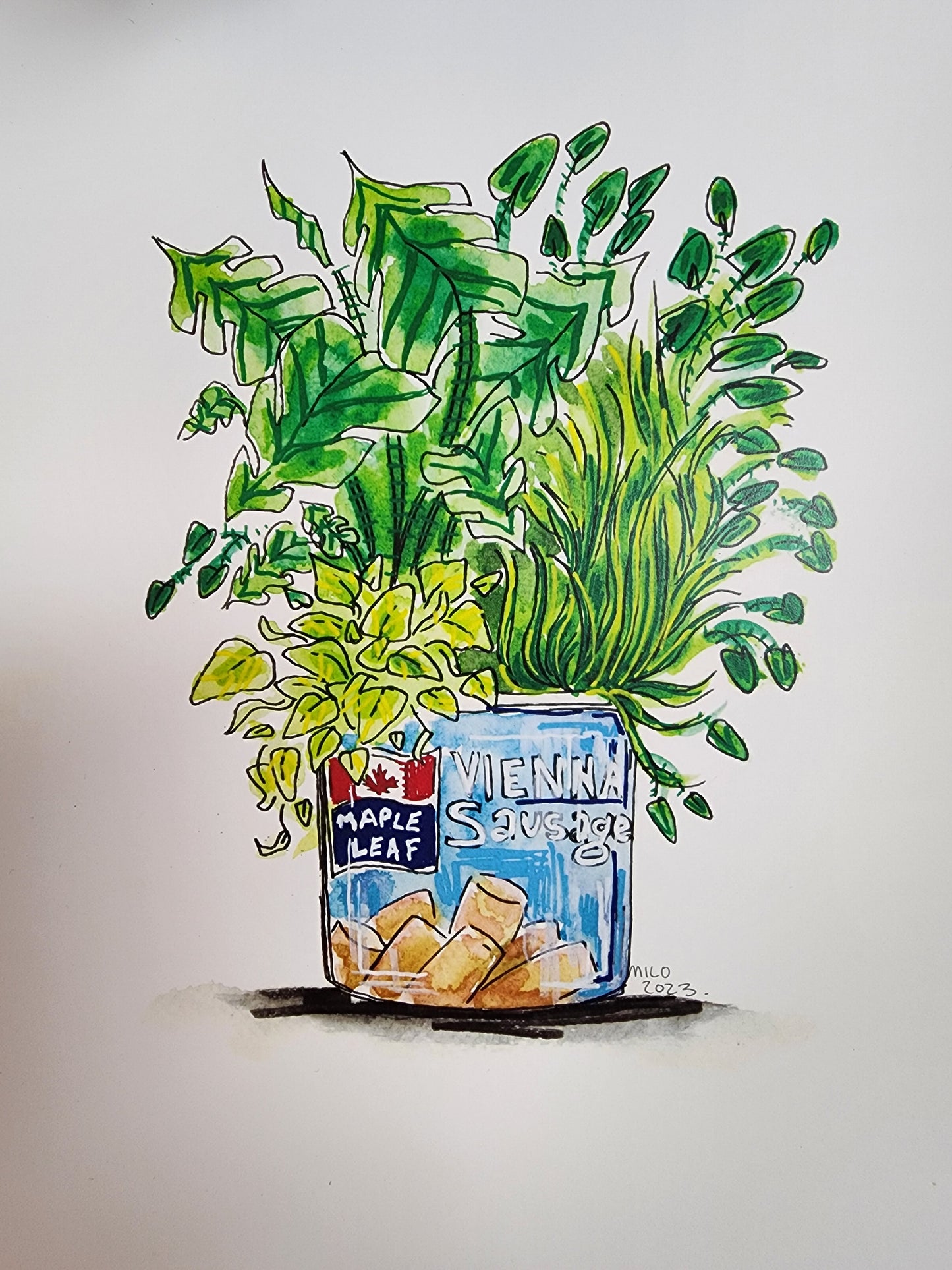 Original Art Print - Vienna Sausage Planter