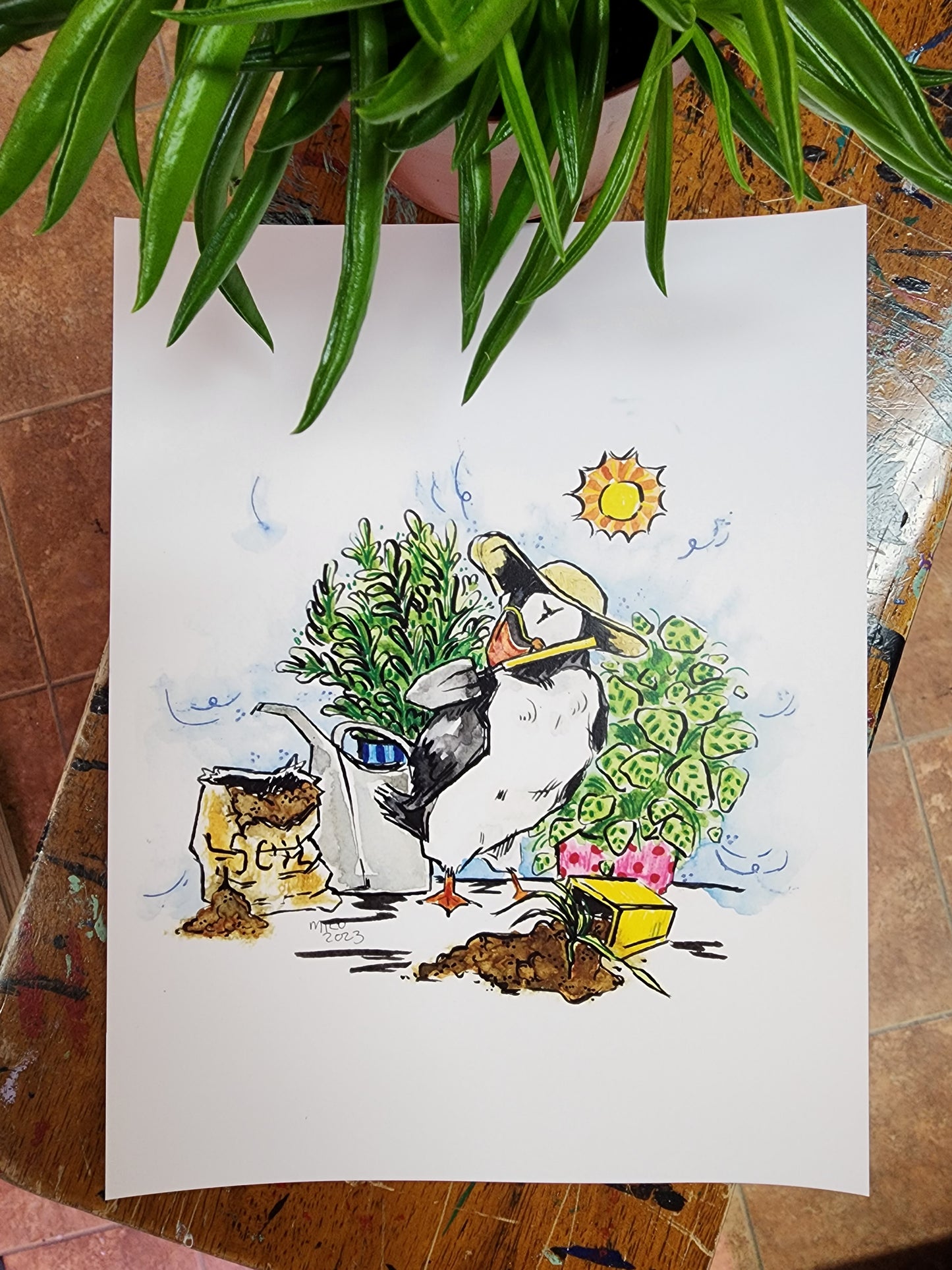 Original Art Print - Puffin Potting
