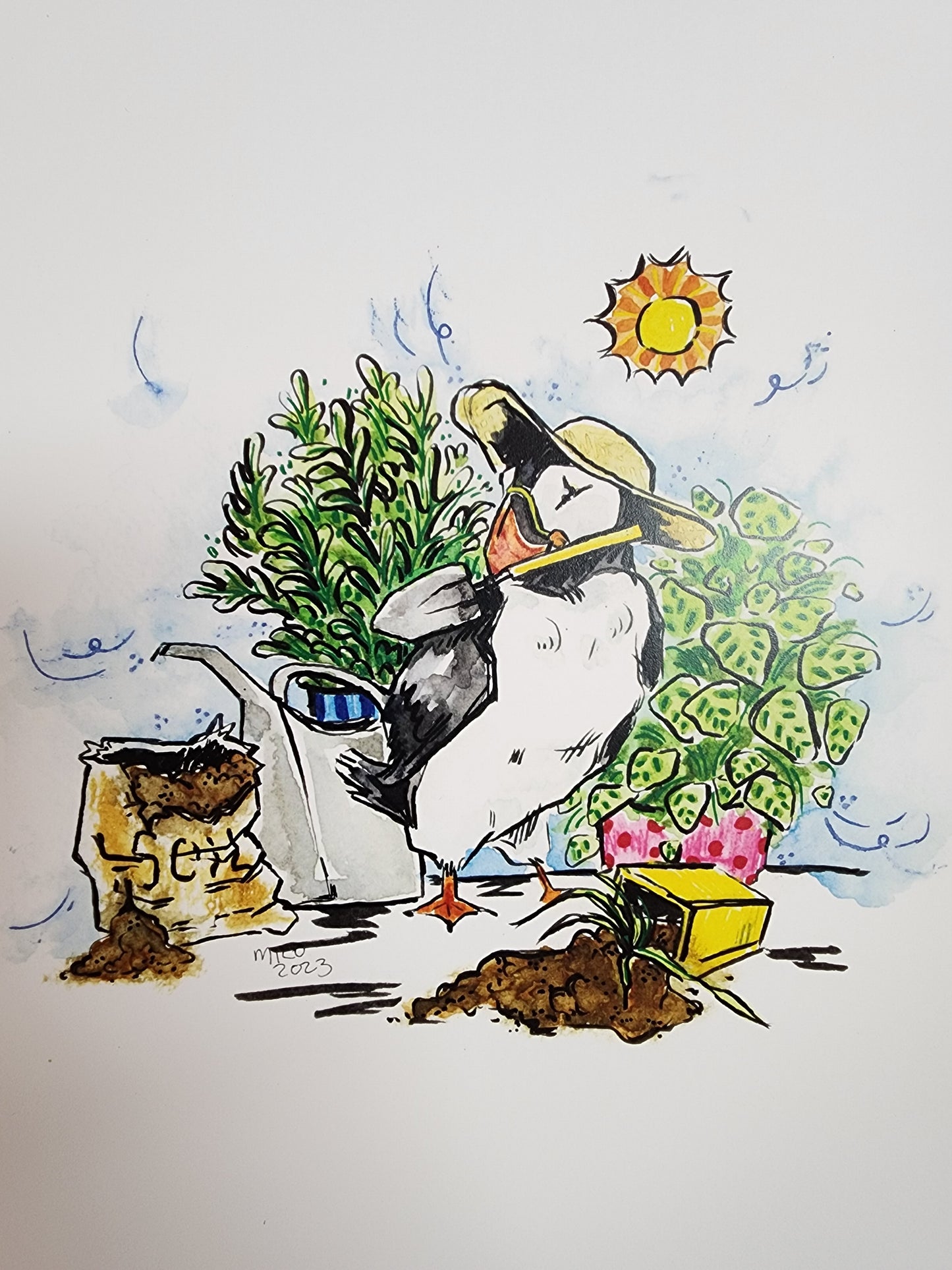 Original Art Print - Puffin Potting